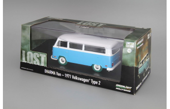 VOLKSWAGEN T2a Bus "Dharma Van" из телесериала "Остаться в живых" (1971), blue / white / green (Greenlight!)