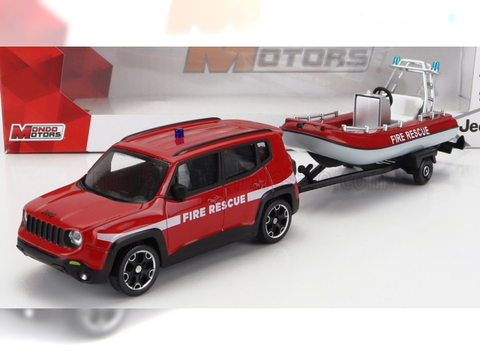 JEEP Renegade Fire Engine Con Carrello E Gommone 2017 - Trailer And Motorboat, Red White