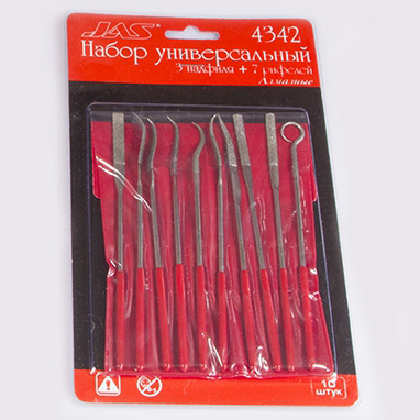 Набор универсальный 3 надфиля + 7 рифелей, алмазные, блистер + чехол