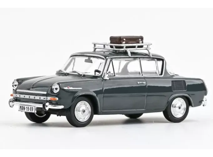 SKODA 1100 Mbx (1969), Темно-серый с багажником на крыше и чемоданом