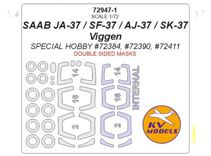 Маска окрасочная SAAB JA-37 / SF-37 / AJ-37 / SK-37 Vigge - (двусторонние маски)(SPEKIAL HOBBY)