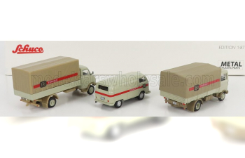 VOLKSWAGEN Set 3x Stuckgut T2 Van - Hanomag F55 Truck - Mercedes Benz Lp608 Truck, Grey Beige