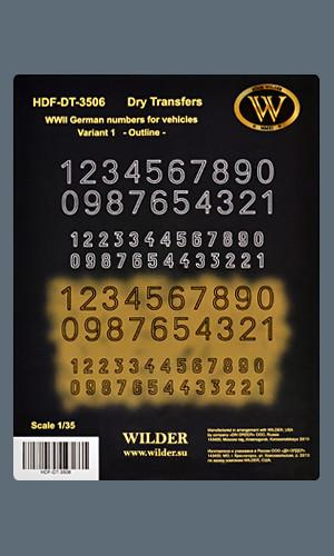 Сухая декаль WWII German numbers for vehicles. Variant 1-Outline-