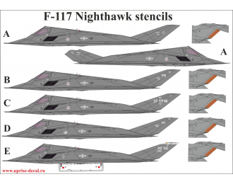 Декаль для F-117A Nighthawk, с тех. надписями