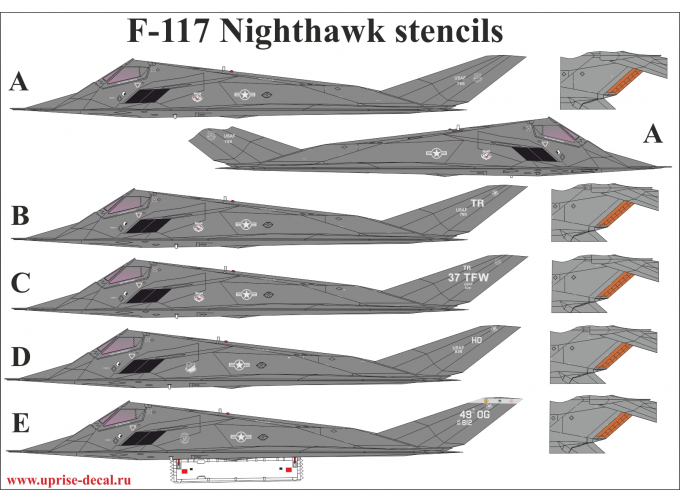 Декаль для F-117A Nighthawk, с тех. надписями