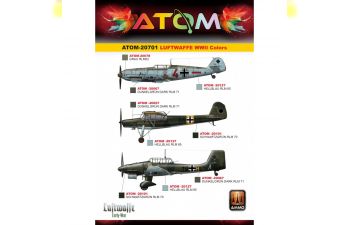 Набор акриловых красок ATOM Цвета люфтваффе времен Второй мировой войны / ATOM Luftwaffe WWII Colors Set (12 цветов)