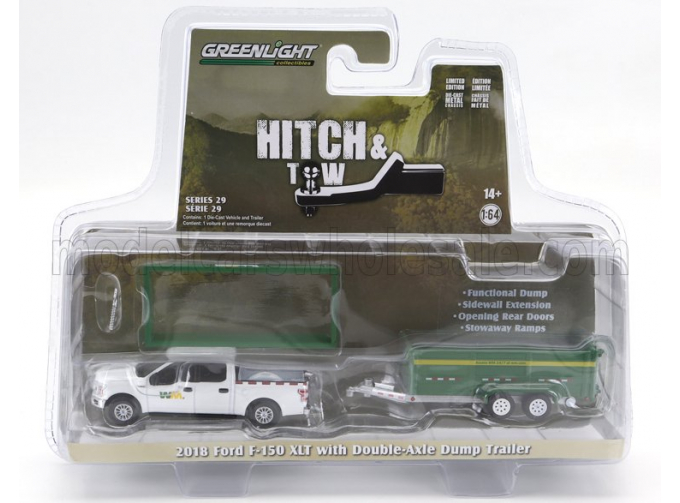 FORD F-150 Pick-up (2018) With Small Cargo Ups Trailer, White Green