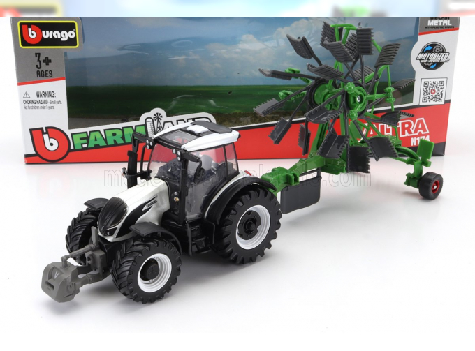 VALTRA N174 Tractor With Whirl Rake (2017), White Black Green