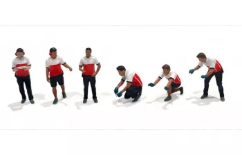 FIGURES Set 6x Man Race Crew, White Red Blue