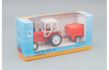 Трактор МТЗ-82 (пластик) красный, с прицепом бочка "Пожарная"