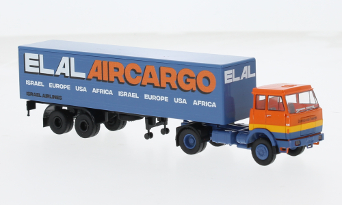 HANOMAG-HENSCHEL F161 Flatbed/Tarpaulin-SZ "ELAL-Aircargo" (1969), orange/yellow/ blue