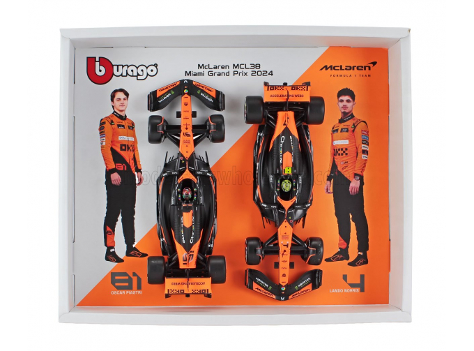 McLAREN Set F1 2x Mcl38 Team Mclaren №4 Season (2024) Lando Norris + №81 Oscar Piastri - With Pilot, Orange Black