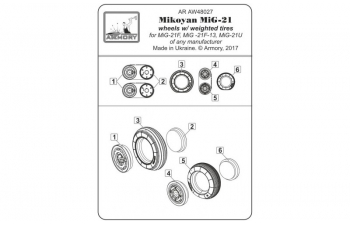 Набор дополнений Колеса для Микоян МиГ-21 Колеса Fishbed с утяжеленными шинами, ранние