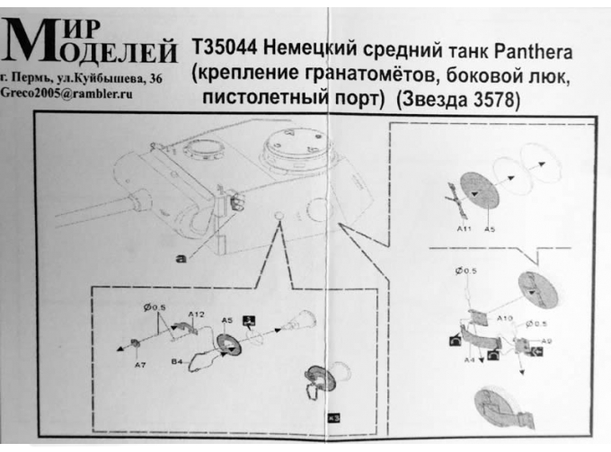 Фототравление Набор для доработки Немецкий средний танк Sd. Kfz. 171 Panther ausf.D (Звезда 3578)