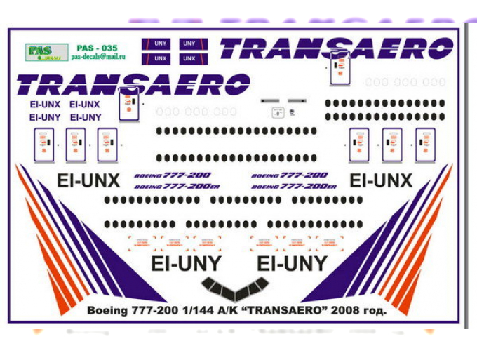 Декали B777-200 TransAero EI-UNI/UNX 2008г.