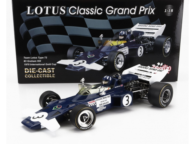 LOTUS F1 72 №3 International Gold Cup (1970) Graham Hill, White Blue