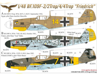 Декаль для Bf.109F-2/2 Trop/4/4 Trop без тех. надписей + маска для модели фирмы "Звезда"