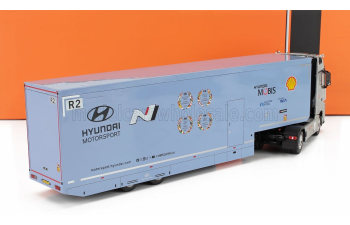 MERCEDES BENZ Actros Mp4 1851 Bigspace Truck - Car Transporter Team Hyundai Team Shell Mobis Wrt Rally (2024), Light Blue White