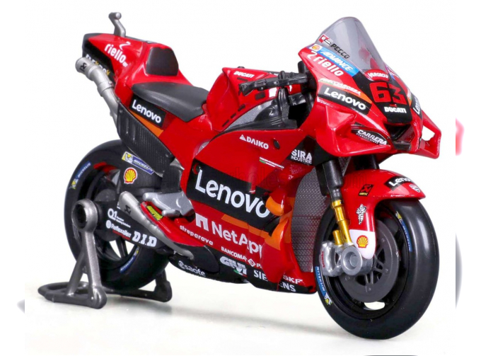 DUCATI Desmosedici Gp22 Team Lenovo №63 World Champion Motogp Season (2022) Francesco Bagnaia, Red