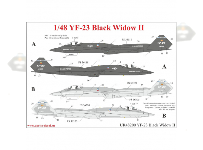 Декаль для YF-23 Black Widow II