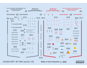 Декаль для Bf 109E тех.надписи