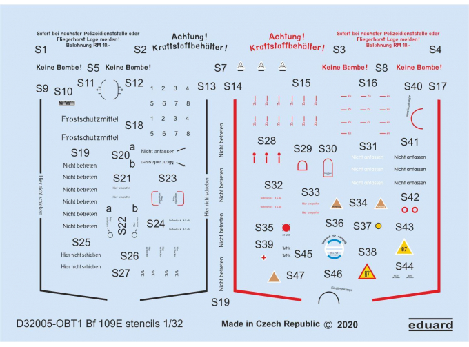 Декаль для Bf 109E тех.надписи