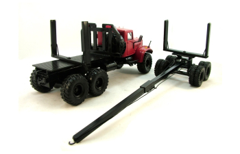 КРАЗ 255 лесовоз с прицепом, красный