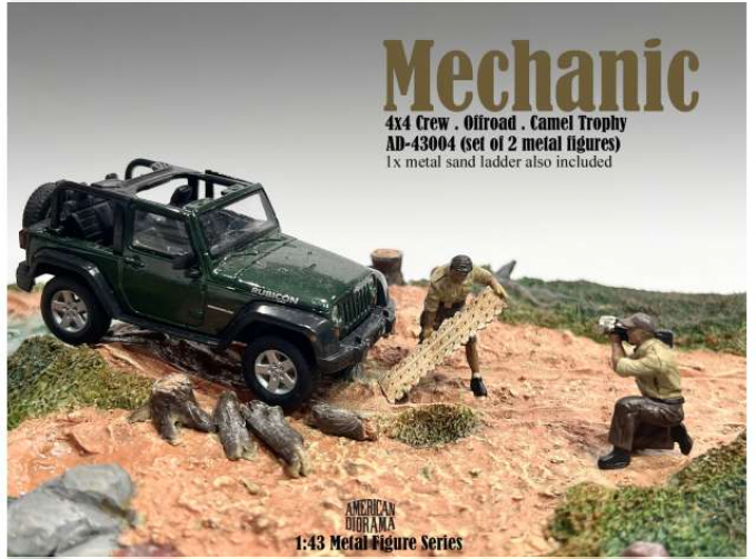 FIGURES SET 4 - 2X MAN MECHANICS CREW 4x4 OFFROAD CAMEL TROPHY, BEIGE BROWN