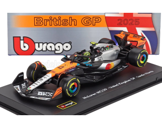 McLAREN F1 Mcl39 Team Mclaren №4 World Champion Winner Silverstone British Gp (2025) Lando Norris - With Pilot And Showcase, Orange Chrome Black