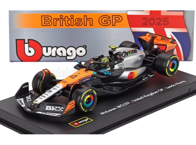 McLAREN F1 Mcl39 Team Mclaren №4 World Champion Winner Silverstone British Gp (2025) Lando Norris - With Pilot And Showcase, Orange Chrome Black