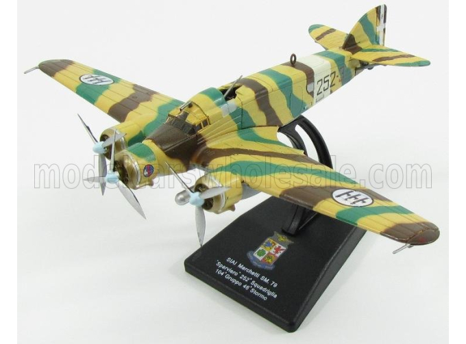 SIAI Marchetti Sm79 Sparviero Bpmbardiere 252th Squadriglia 104th Gruppo 46th Stormo Military Airplane 1935 11cm X 14.5cm, Military Camouflage