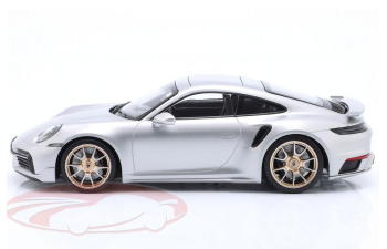 PORSCHE 911 (992) Turbo S Coupe (2024), silver / golden rims (Sport Design)