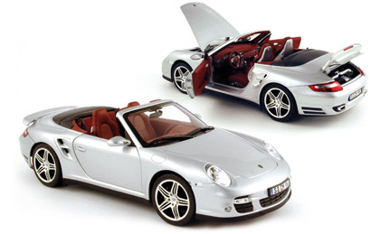 PORSCHE 911 Turbo Cabriolet Silver 2007, 187501 1/18, серебристый