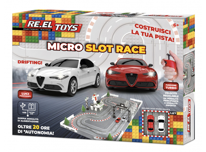 ALFA ROMEO Micro Slot Racing - Pista Componibile- With  2x Giulia Quadrifoglio Slot Cars - Lego Compatibile, /