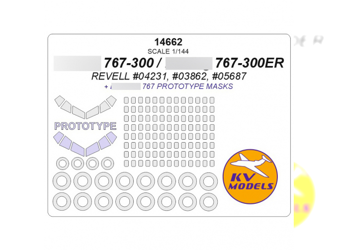 Маска окрасочная Авиалайнер 767-300 / 767-300ER (REVELL #04231, #03862, #05687) + маски по прототипу 767 и маски на диски и колеса