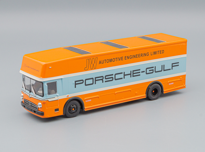 MERCEDES-BENZ O317 Gulf Porsche race transporter, orange light-blue