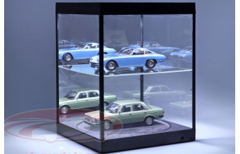 Вращающаяся витрина со светодиодной подсветкой и зеркалом для модели в масштабе 1:18, черный 