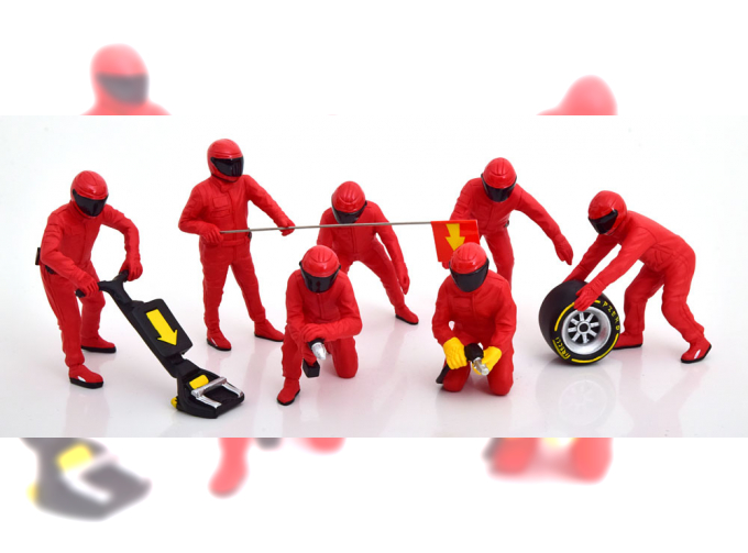 FERRARI Pit Crew Set 7 figurines with acessories with Decals