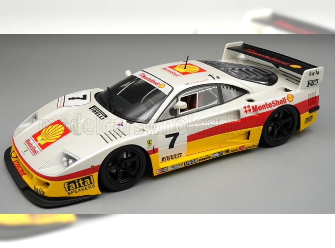 FERRARI F40 Lm Team Shell №7 Rendering Edition (1996) - Black Rims - Con Vetrina - With Showcase, White Yellow Red