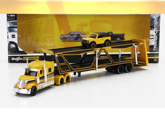 INTERNATIONAL Lonestar Truck Car Transporter With Ford Bronco Wildtruck (2021), Yellow Black