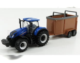 NEW HOLLAND T7.315 Tractor + Livestock Forwarder, Blue Brown