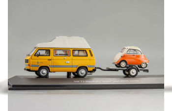 Volkswagen T3 "Joker" camping bus with trailer and BMW Isetta