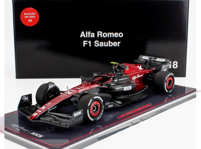 ALFA ROMEO F1 C43 Team Stake №24 Australian Gp (2023) Zhou Guanyu - Con Vetrina - With Showcase, Black Red