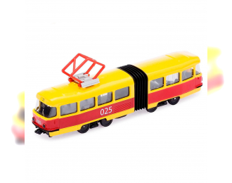 Трамвай с гармошкой  желтый/красный, 19 см