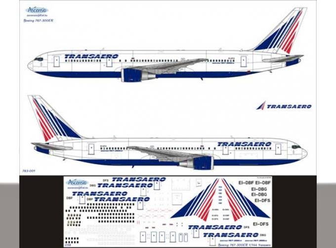 Декаль на самолет боенг 767- 200/300ER (Трансэро)