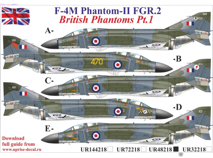 Декаль для F-4M Phantom-II FGR.2 British Phantoms Pt.1, без тех. надписей