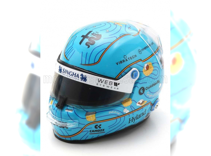 BELL HELMET F1 Casco Helmet Alfa Romeo C43 Team Stake N77 Belgium Gp (2023) Valtteri Bottas, Light Blue