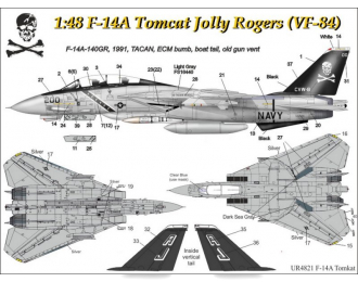 Декаль для F-14A Tomcat VF-84 Jolly Rogers Low-Viz, с тех. надписями