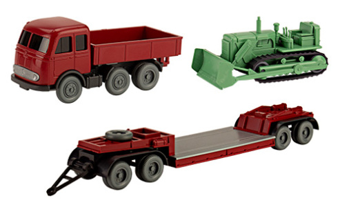 Набор из 3х моделей MERCEDES-BENZ LPS 333, низкорамный трал и бульдозер