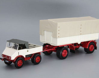 MERCEDES-BENZ UNIMOG 401 with Trailer (1951), white / beige / red